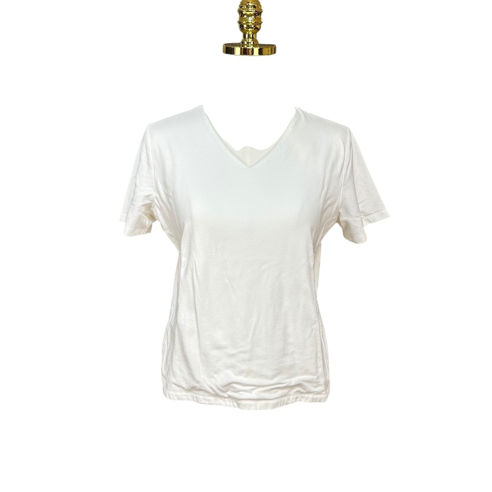 Liz Claiborne Womens White V-Neck Short Sleeve Cotton T-Shirt‎ Size M